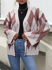 SHEIN Unity 菱形圖案落肩開衫 - 彩色 - 查看 5