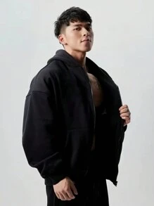 Manfinity Running Hombres Sudadera deportiva con cremallera con capucha - Negro - Ver 5