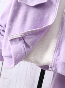 Teen Girl Flap Detail Hooded Jacket & Sweatpants Without Sweater