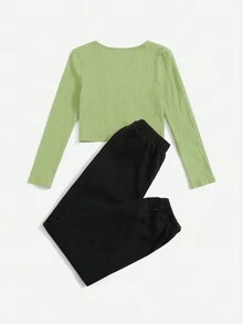 SHEIN Bộ Con gái - Màu xanh chanh - Xem 2