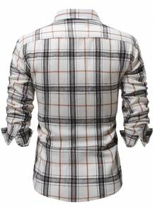 Camisa de hombre con estampado de cuadros, para otoño, parte superior de manga larga - Blanco - Ver 2