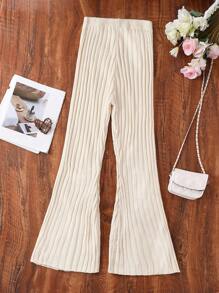 少女純色喇叭褲針織褲