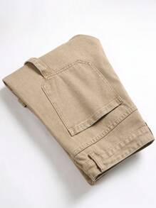 Men Letter Patched Flap Pocket Cargo Jeans - Khaki - View 7