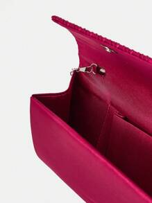 SHEIN Belle Ladies' Clutch Bag With Pink Rhinestone Inlay, Flip Cover Design, Simple And Fashionable, Multi-function - Red - View 8