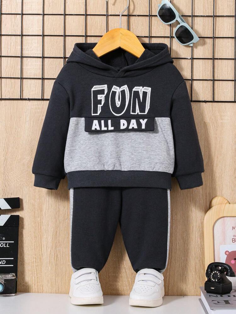 Baby Boy Letter Graphic Colorblock Hoodie & Sweatpants
