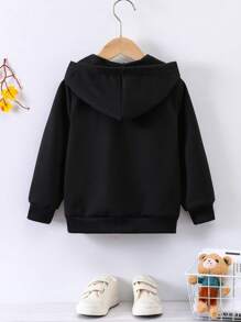 SHEIN Jonge jongen beer en slogan grafische hoodie met rits
