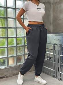 INAWLY 加抽繩腰斜口袋運動褲