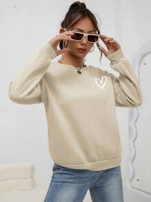 INAWLY Heart Print Drop Shoulder Sweatshirt,Long Sleeve Tops Graduation,Back To School Outfits,Graduation,Teacher Outfits For Women,Back To School Pullover Fall Outfit