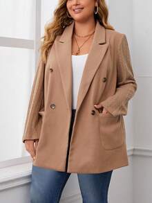 EMERY ROSE 大碼雙排釦口袋貼布西裝外套 - 駝色 - 查看 3
