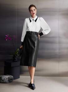 MOTF PREMIUM 对比色领子衬衫 - 白色 - 查看 7