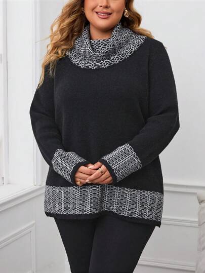 EMERY ROSE Talla grande Jersey de cuello desbocado panel en contraste