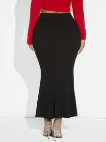 SHEIN SXY 素色魚尾裙下擺針織短裙 - 黑色 - 查看 2