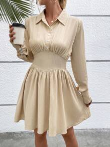 Chiquease Solid Button Front Shirt Dress - Khaki - View 3