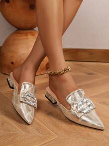 Fashionable Rhinestone Decor Slip-on Sandals, Versatile Women's Shoes For Outdoor Activities - Champagne - View 1