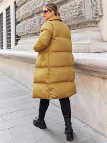 RueChic Plus Zip Up Puffer Coat - Camel - View 2