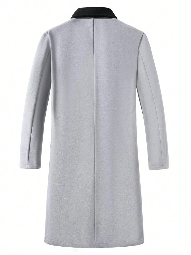 Men Contrast Collar Double Breasted Overcoat