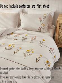 Floral Embroidered Duvet Cover Set (Without Filler) - Beige - View 8