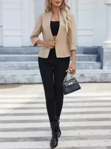 SHEIN Clasi Solid Single Button Blazer