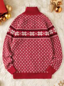 RueChic Nam Mẫu Geo Áo cao cổ Tay Raglan Áo len - Đỏ - Xem 5