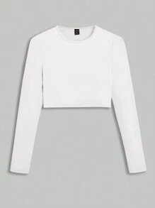 SHEIN BASICS Chất rắn Áo phông Crop - trắng - Xem 1