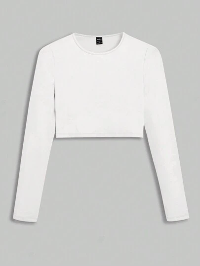SHEIN BASICS Chất rắn Áo phông Crop