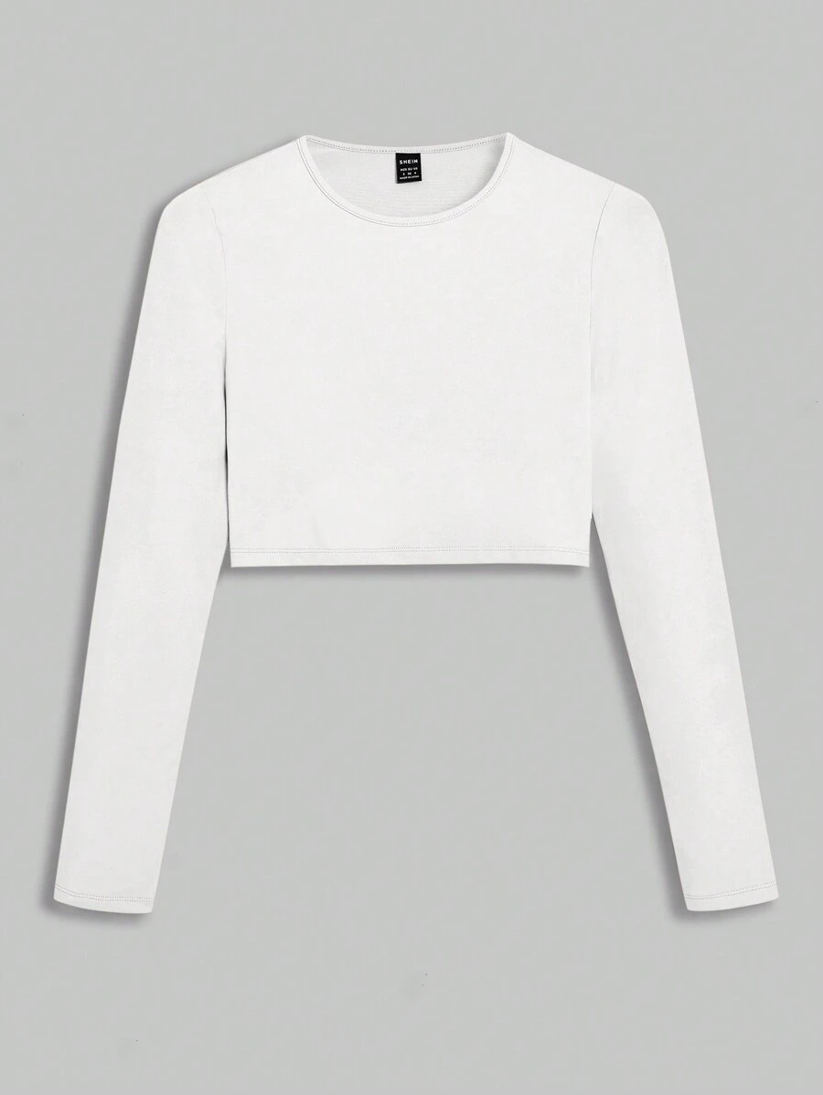 SHEIN BASICS Chất rắn Áo phông Crop - trắng - Xem 1