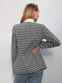 BizChic Plaid Pattern Open Front Tweed Overcoat