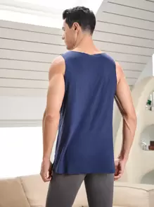 Nam Chất rắn Đồ lót Áo ba lỗ - Màu xanh lam - Xem 2