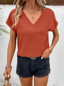 SHEIN Frenchy Women Metal V Neck Metallic Blouse,Short Sleeve Tops