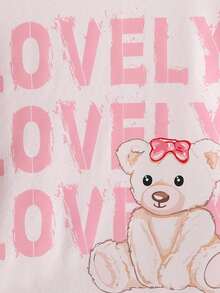 女小童熊和字母圖案睡衣套裝 - 粉色 - 查看 3