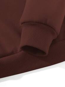 SHEIN Unity 字母圖案加絨內裏衛衣和衛褲 - 鏽棕色 - 查看 3