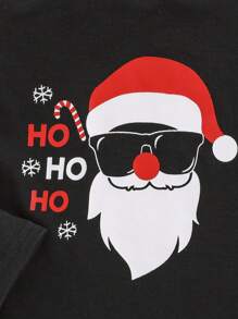 SHEIN 男嬰3入組萬聖節感恩節聖誕圖案圓領套頭衫T恤套裝 - 黑色 - 查看 5