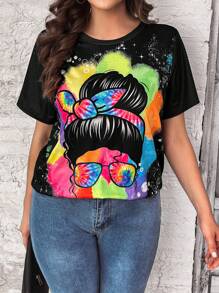 SHEIN LUNE Áo thun Plus size - màu đen - Xem 4