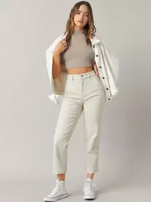 SHEIN BASICS Mock-Neck Rib-knit Crop Top