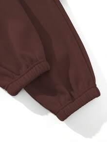 SHEIN Unity 字母圖案加絨內裏衛衣和衛褲 - 鏽棕色 - 查看 4