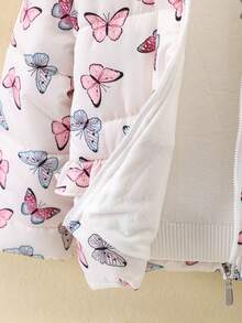 SHEIN 年轻女孩 1 件蝴蝶印花连帽棉服外套 - 白色 - 查看 7