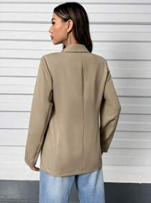 SHEIN Unity Cổ áo Chi tiết về Flap Đôi ngực Áo vest - màu nâu - Xem 2