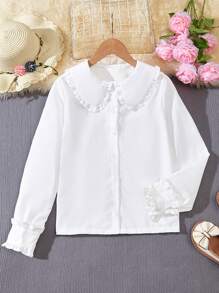 SHEIN Tween Girl Peter Pan Collar Frill Trim Blouse - White - View 1