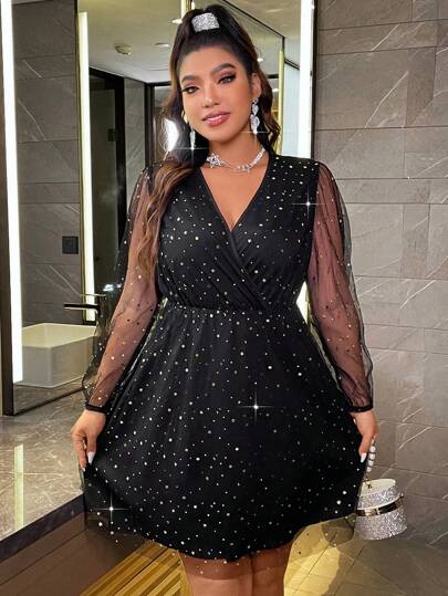 Allurite Talla grande Vestido de malla en contraste escote cruzado