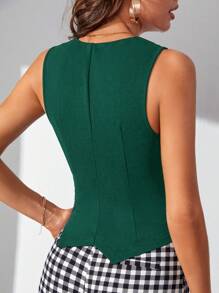 SHEIN Tall Chaleco con botones delanteros sólido para otoño/invierno - Verde Oscuro - Ver 2