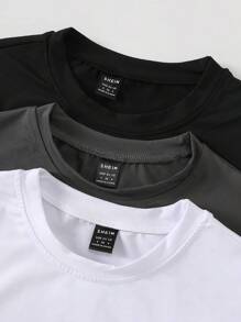 SHEIN Unity 3 件装纯色圆领 T 恤图案 T 恤女式上衣 - 彩色 - 查看 3