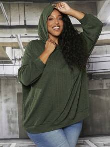 SHEIN CURVE+ Sudadera de hombros caídos talla grande - Verde - Ver 2