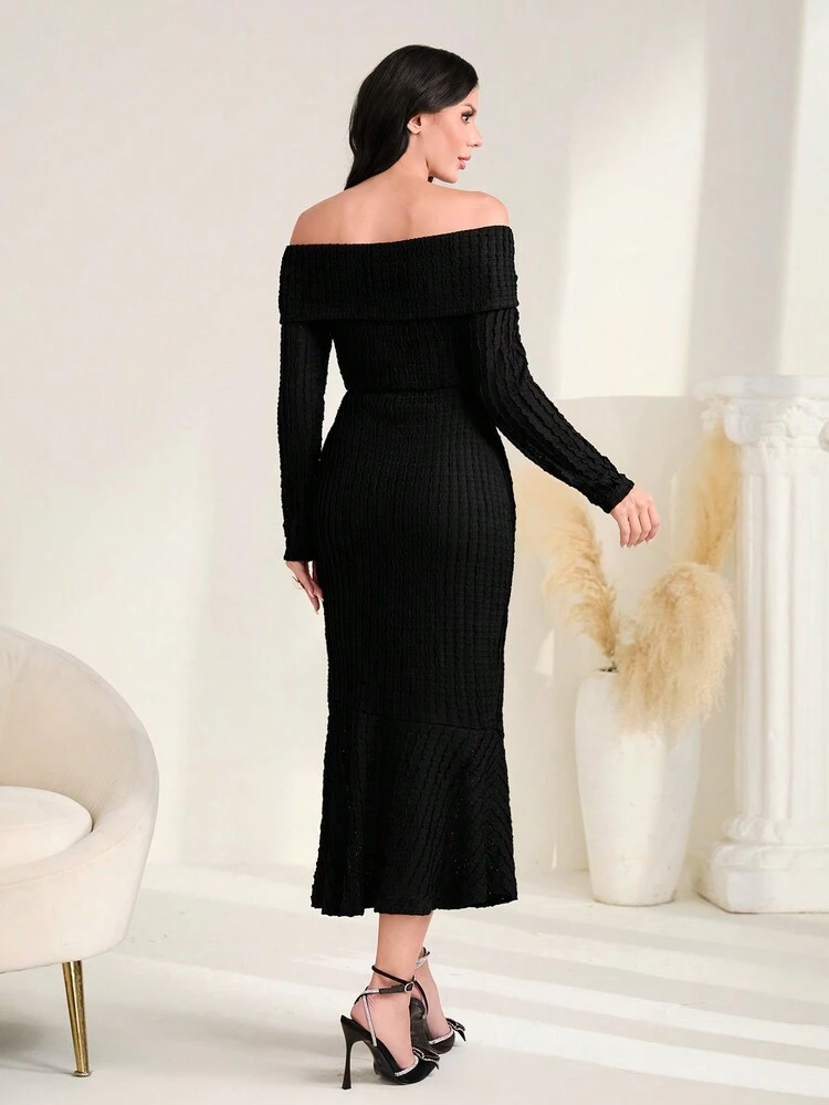 Off Shoulder Mermaid Hem Dress Without Belt