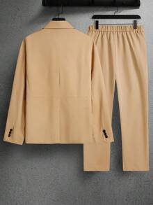 Manfinity Mode Men 1pc Lapel Neck Single Button Blazer & 1pc Suit Pants - Khaki - View 2