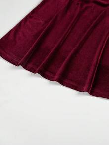Surplice Neck Pearls Beaded Velvet Dress - Burgundy - View 5