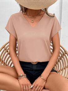 SHEIN Frenchy 素色蝙蝠袖V領襯衫