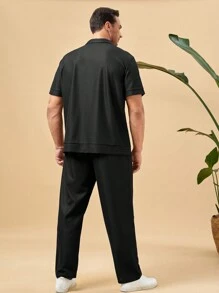 Manfinity Homme 男士大码素色西裝領襯衫和褲子 - 黑色 - 查看 2