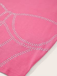 SHEIN ICON Rhinestone Detail Crop Tee - Hot Pink - View 4