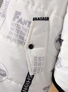 Tween Boy Slogan Graphic Hooded Padded Coat Without Sweater