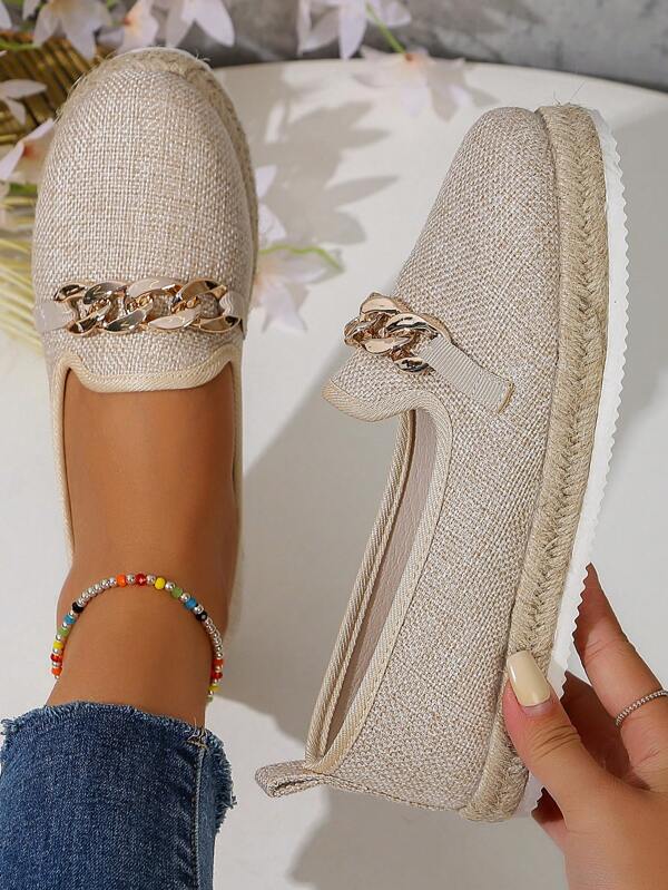 Ladies' Espadrille Chunky Platform Sandals With Chain Detailing